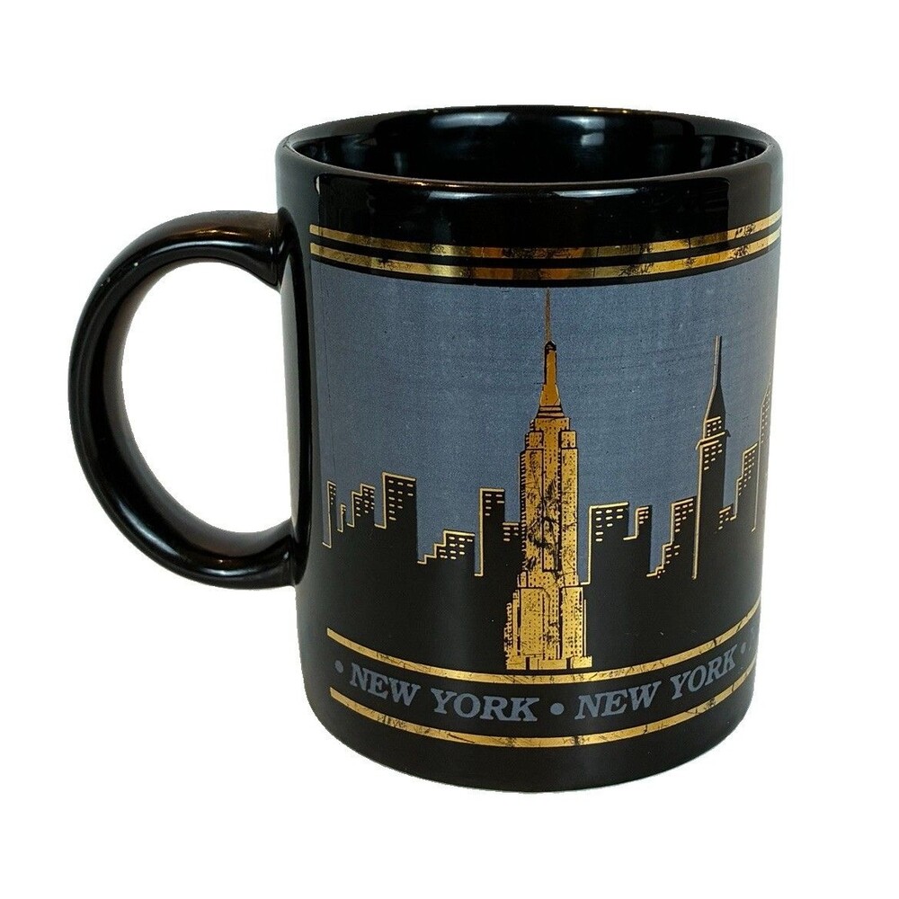 New York City Skyline Black and 22 k Gold Coffee Mug Cup